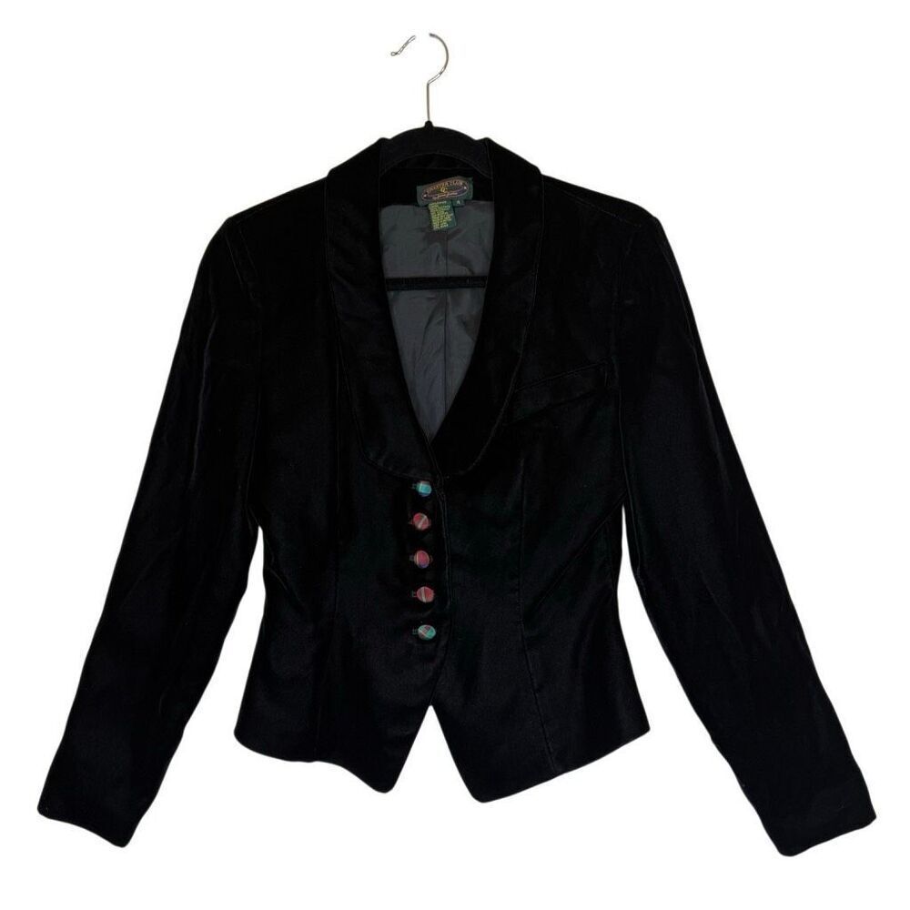 Vintage Charter Club Black Velvet Classic Holiday Blazer W/Covered Buttons Size4